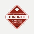 Toronto passport stamp. Canada airport visa stamp or immigration sign. Custom control cachet. Vector illustration.